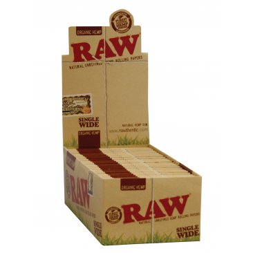 RAW Organic Regular Single Wide Hanfblättchen kurz, 1 Box (50 Heftchen) = 1 VE