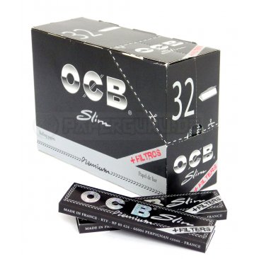 OCB Schwarz King Size Slim Blättchen + Filtertips integriert, 1 Box (32 Heftchen) = 1 VE