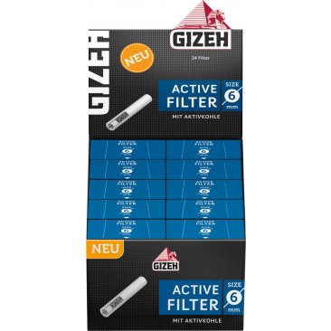 GIZEH Active Filter SLIM with activated charcoal, 6 mm diameter, 1 display (10 packages) = 1 unit