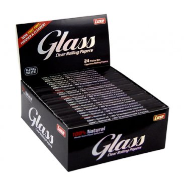 Glass Clear Rolling Papers, transparent KS Slim Papers made of Cellulose, 1 box (24 booklets) = 1 unit