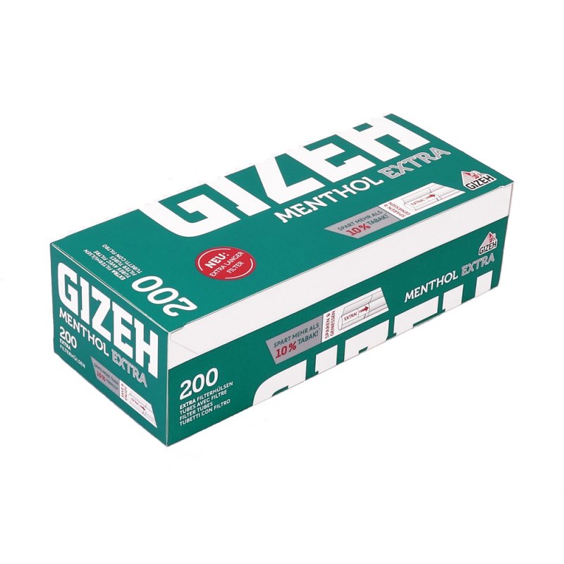 GIZEH Menthol Extra 200 Filterhülsen, extra-langer Filter, 1 Box = 1