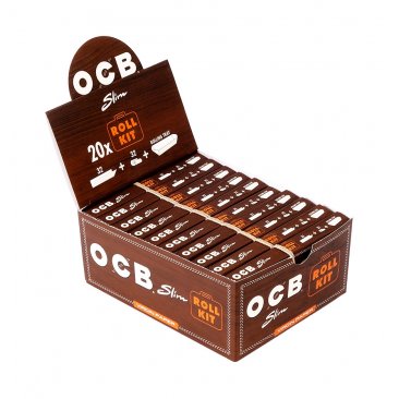 OCB Slim Roll Kit Virgin Paper, KS Slim Papers + Tips + Rolling Tray, 1 box (20 booklets) = 1 unit