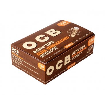 OCB Virgin ActicTips Slim, unbleached Charcoal Filters with Ceramic Caps, 1 box (10 packages) = 1 unit