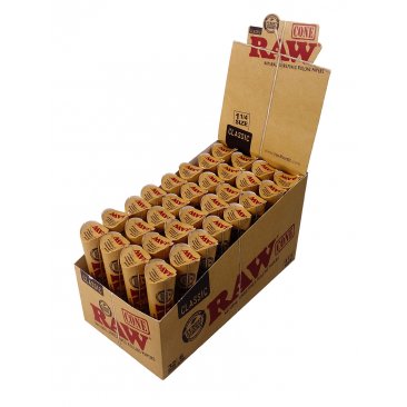 RAW Classic Cones! 1 1/4 Format 84 mm length, unbleached Papers, 1 display = 1 unit