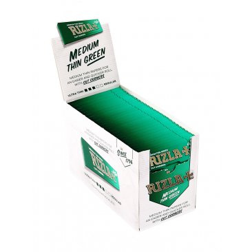 Rizla Green Medium Thin, Regular Cigarette Paper with cut corners, 1 box (100 booklets) = 1 unit