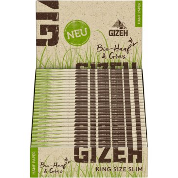 GIZEH Bio Hanf + Gras King Size Slim Papers, ungebleicht, 1 Box (25 Heftchen) = 1 VE