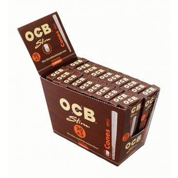 OCB Virgin Slim Cones Unbleached, 109 mm, 1 Box (20 packages = 60 cones) per Unit