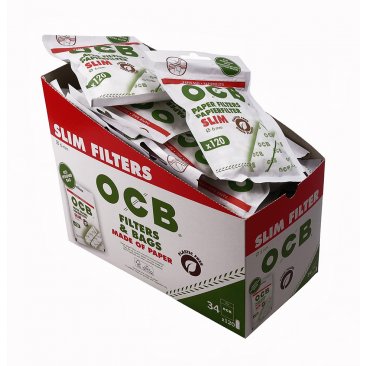 OCB Paper Filter Slim 6mm, 100 % plastic free, 1 Box (34 Bags) = 1 Unit