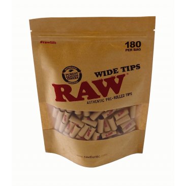 RAW Wide Tips, wide pre-rolled tips, 1 bag (180 tips) = 1 unit