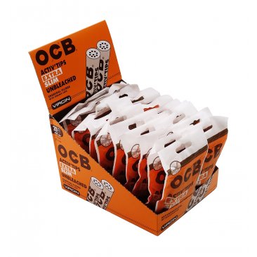 OCB ActivTips Extra Slim Unbleached charcoal filters with ceramic caps, 1 box (20 bags) = 1 unit