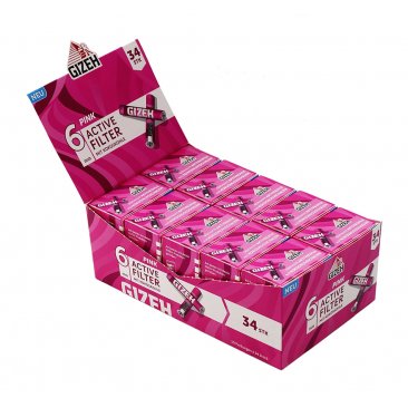 GIZEH Pink Active Filter Slim, filled with coconut charcoal, pink design, 1 box (10 packages) = 1 unit