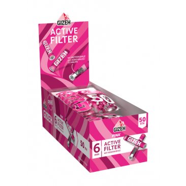 GIZEH Pink Active Filter 6 mm, 50 Filter pro Beutel, pinkfarbenes Streifen-Design, 1 Box (10 Beutel) = 1 VE